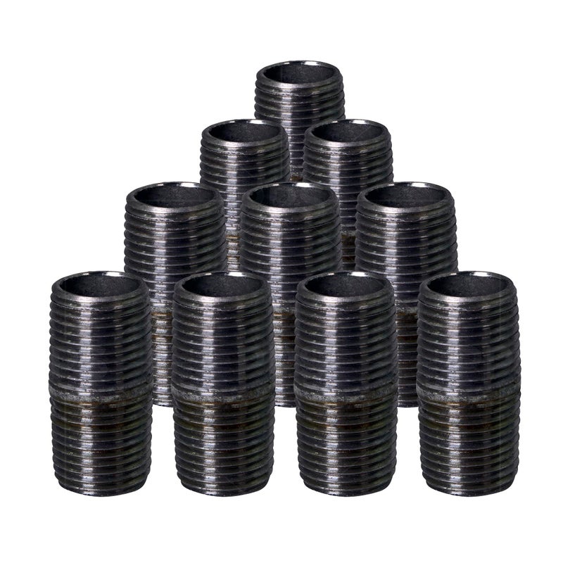 SupplyGiant 3/4 x 1 Inch Black Steel Pipe (10-Pack), Heavy Duty Industrial Malleable Iron Pipes, Pre Cut Threaded Close Nipple Great For All DIY Furniture And Black Pipe Shelving - Image 1